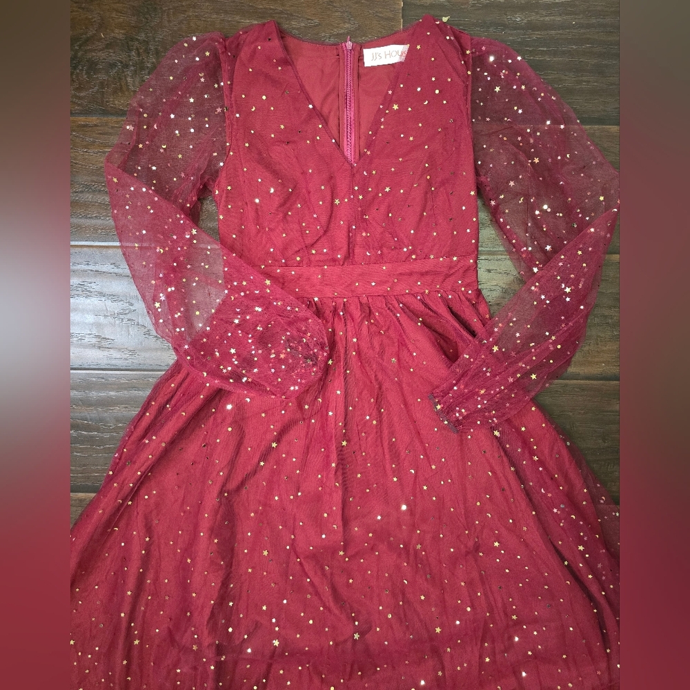 NWT JJs House Womens Sparkle Star Red Special Occasion Cocktail Dress Small - Picture 2 of 14